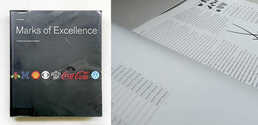 Figure 1 My copy of “Marks of Excellence” by Per Mollerup (2001) published by Phaidon Press. There is a newer edition (2013) and it can be purchased here. I prefer the older cover.